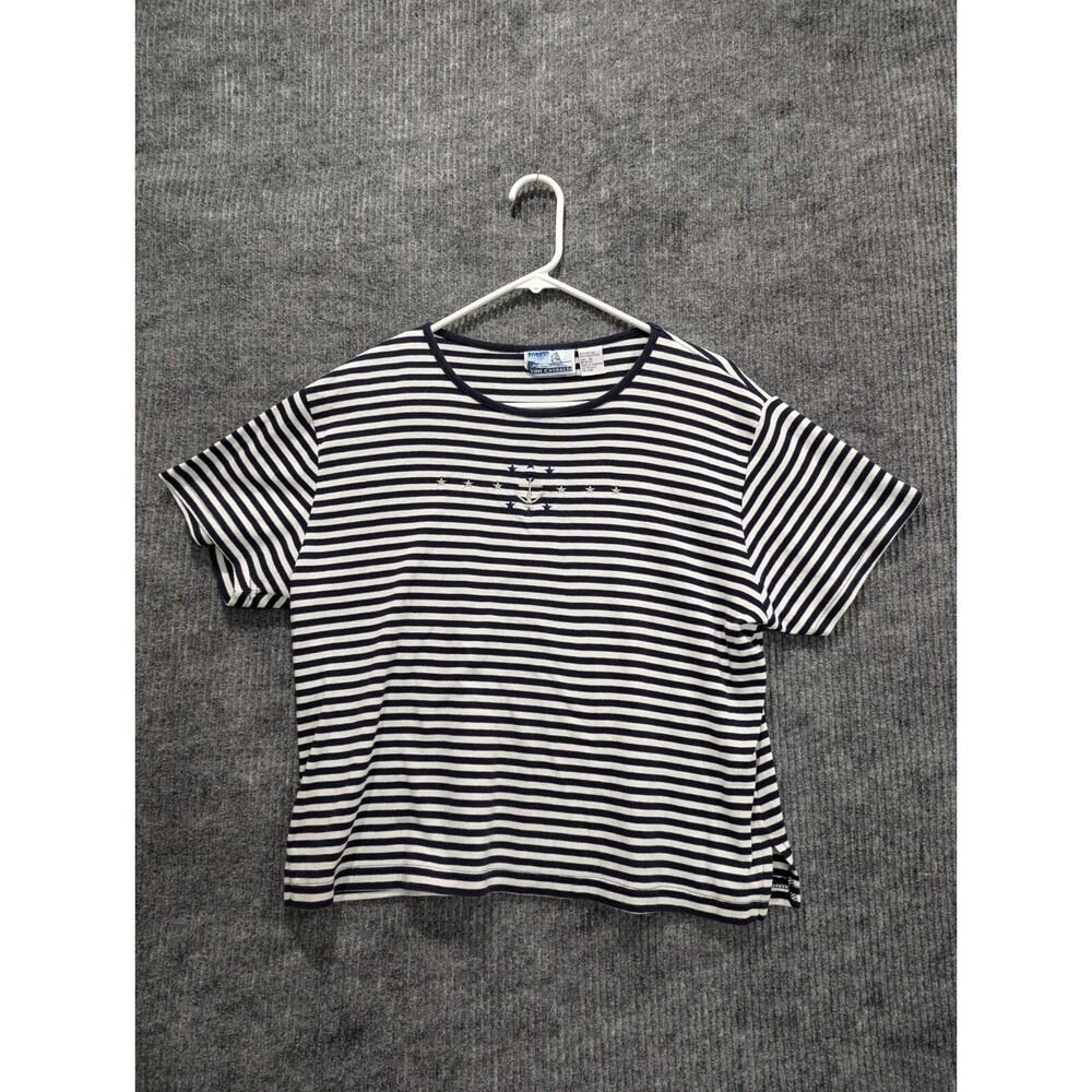 Sun Casuals Women's Black And White Striped Cotton Short Sleeve T Shirt Size M